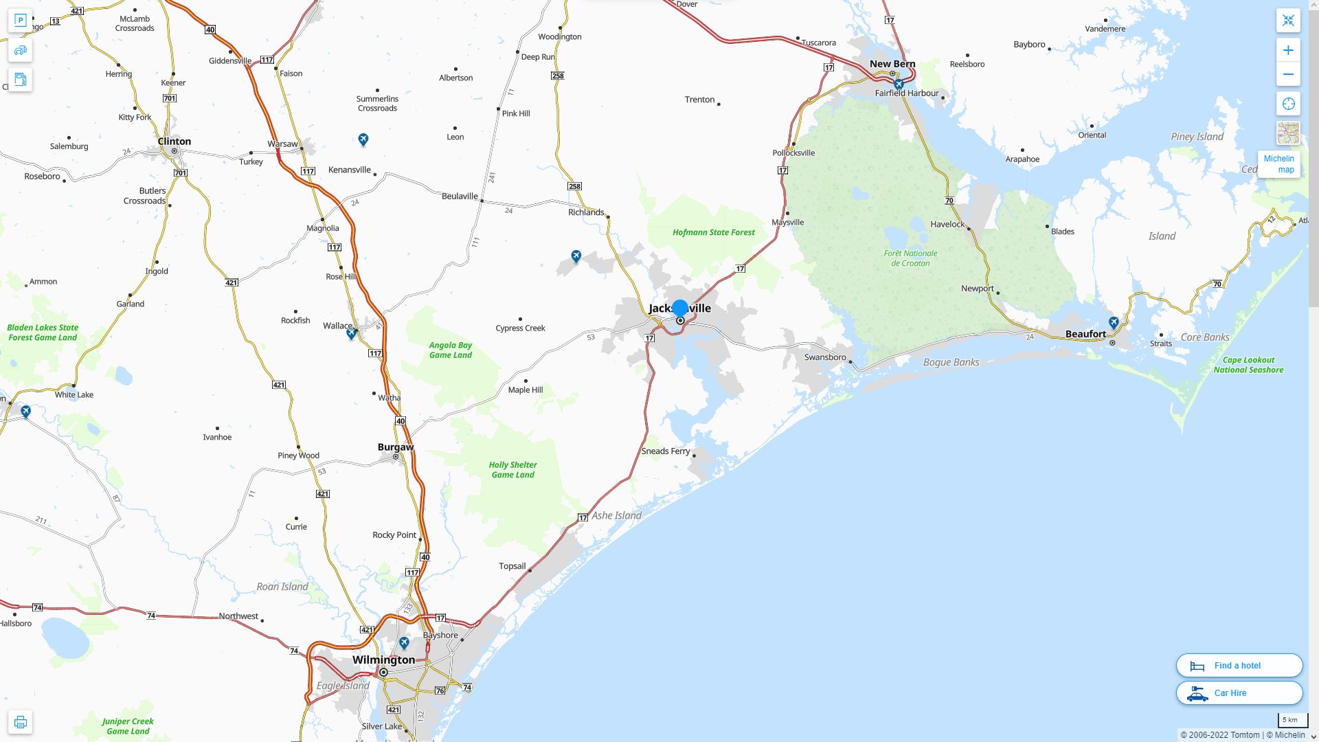 Jacksonville North Carolina Highway and Road Map